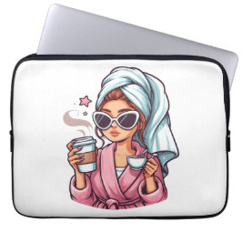 Fun Coffee Girl in a Robe Electronics Bag Laptopschutzhülle