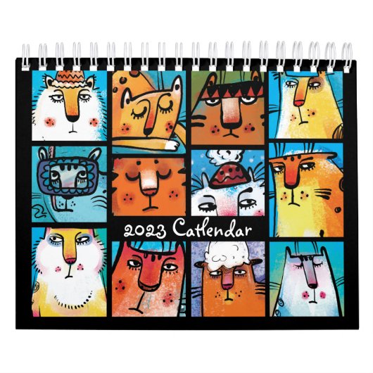 Fun Colorful 2023 Illustrierter Katzenkalender Kalender (Titelbild)