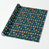 Fun Colorful Alien Pattern für Kinder auf blauem P Geschenkpapier (Ungerollt)