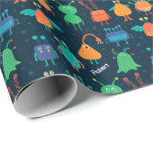 Fun Colorful Alien Pattern für Kinder auf blauem P Geschenkpapier (Rolleneckpunkt)