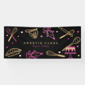 Fun Colorful Baking & Cooking Utensil Black & Gold Banner (Horizontal)