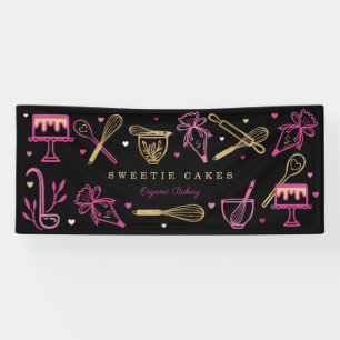 Fun Colorful Baking & Cooking Utensil Black & Gold Banner