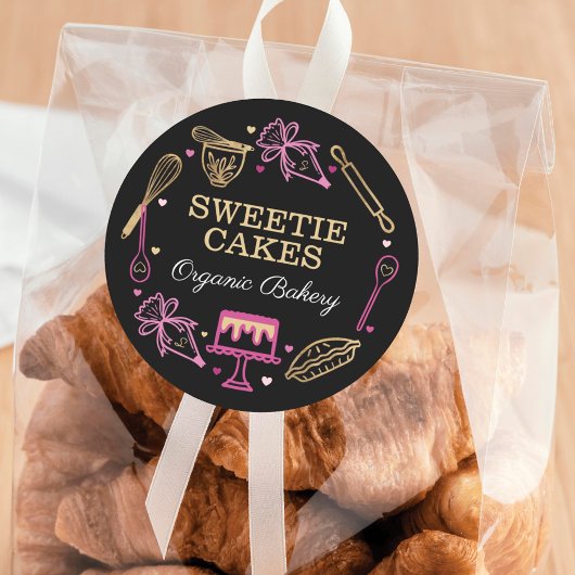 Fun Colorful Baking & Cooking Utensil Black & Gold Runder Aufkleber