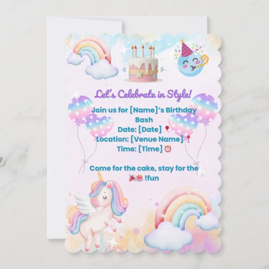 Fun & Colorful Birthday Invitation – Party Celebra Einladung (Vorderseite)