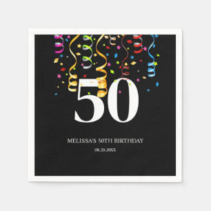 Fun Colorful Confetti Ribbon Black 50 Geburtstag Serviette
