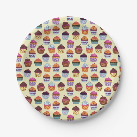 Fun Colorful Cupcakes Illustrationsmuster Pappteller (Vorderseite)