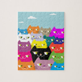 FUN COLORFUL CUTE DOODLE CAT ILLUSTRATIONS KIDS PUZZLE