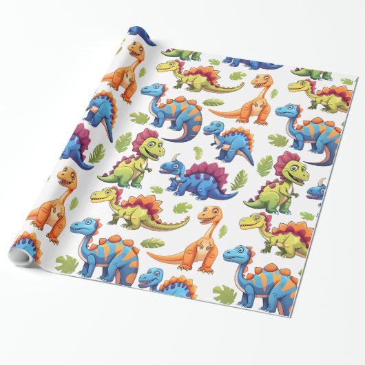 Fun Colorful Dinosaur Themed Dino-Mite Geschenkpapier (Ungerollt)