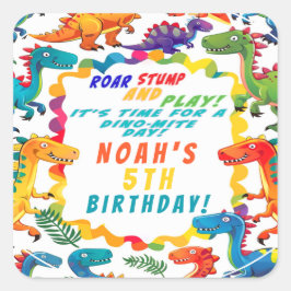 Fun Colorful Dinosaur Themed Dino-Mite Quadratischer Aufkleber