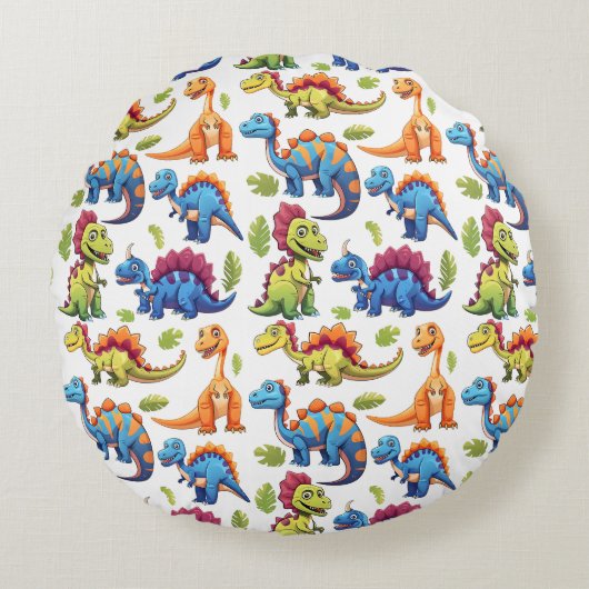 Fun Colorful Dinosaur Themed Dino-Mite Rundes Kissen (Vorderseite)