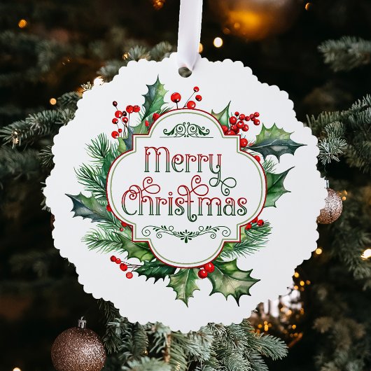 Fun Colorful Frohe Weihnachts Holly Script Ornament Karte