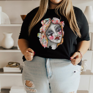 Fun Colorful Girl Woman Whimsical Quirky Künstleri Große Größe T-Shirt