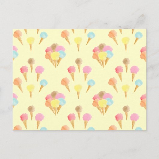 Fun Colorful Ice Creme Cone Muster auf Gelb Postkarte (Vorderseite)