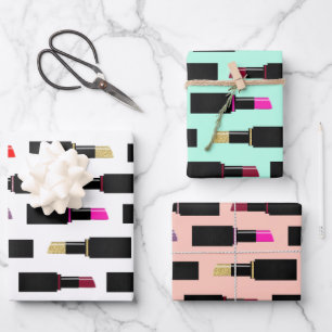 Fun & Colorful Makeup Lipstick-Kosmetikmuster Geschenkpapier Set