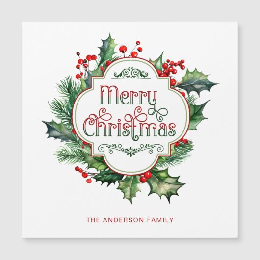 Fun Colorful Merry Christmas Holly Script Magnetkarte (Vorderseite)