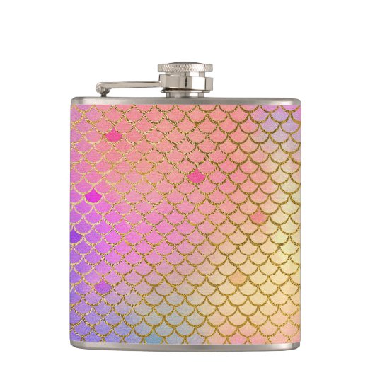 Fun Colorful Ombre Pastel Mermaid Muster Flachmann (Vorderseite)