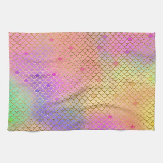 Fun Colorful Ombre Pastel Mermaid Muster Geschirrtuch (Horizontal)