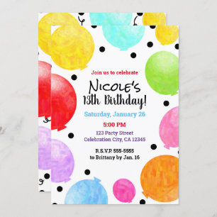 Fun Colorful Party Balloons Geburtstagsfeier Einladung