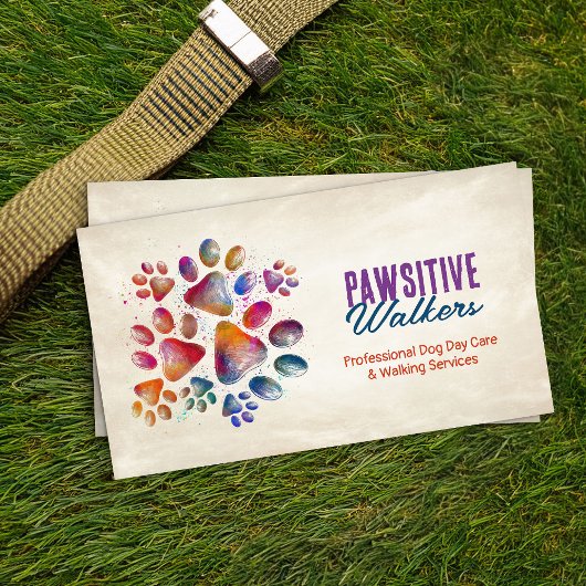 Fun Colorful Paw Prints Visitenkarte