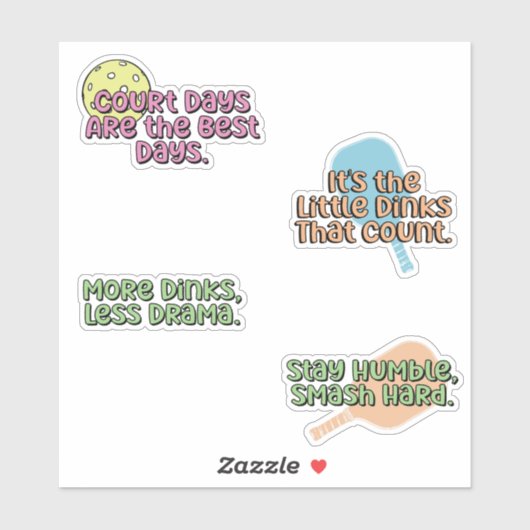 Fun Colorful Pickleball Player Sticker Pack (Blatt)