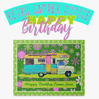 Fun Colorful Retro Coach Camper Happy Birthday Puzzle