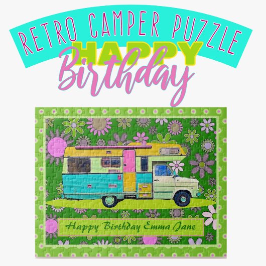 Fun Colorful Retro Coach Camper Happy Birthday Puzzle