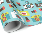 Fun Colorful Retro Lomo Kameras Muster (Blau) Geschenkpapier (Rolleneckpunkt)