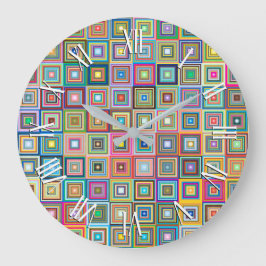 Fun Colorful Retro Tiles Pattern | Wall Clock Große Wanduhr