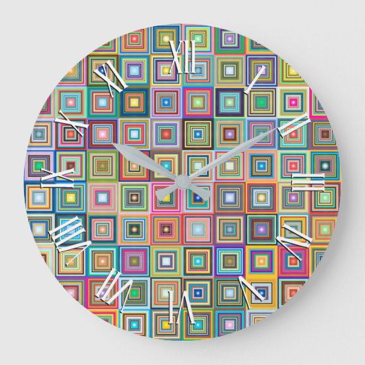 Fun Colorful Retro Tiles Pattern | Wall Clock Große Wanduhr (Vorderseite)