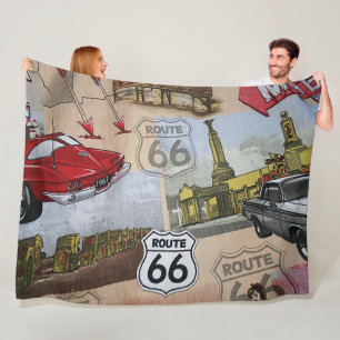 Fun Colorful Route 66 Collage Muster Fleecedecke