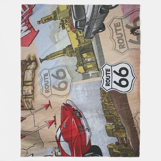 Fun Colorful Route 66 Collage Muster Fleecedecke (Vorderseite)