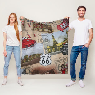 Fun Colorful Route 66 Collage Muster Fleecedecke