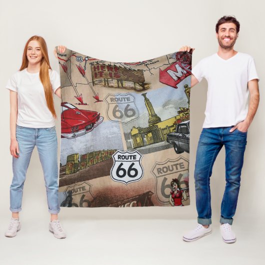Fun Colorful Route 66 Collage Muster Fleecedecke (Beispiel)