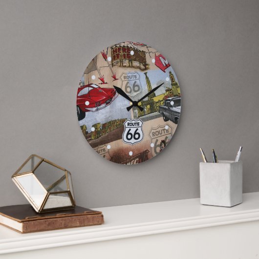 Fun Colorful Route 66 Collage Muster Große Wanduhr (Büro)