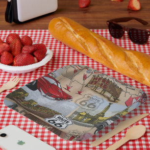 Fun Colorful Route 66 Collage Muster Pappteller