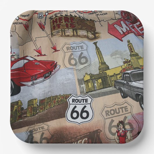 Fun Colorful Route 66 Collage Muster Pappteller (Vorderseite)