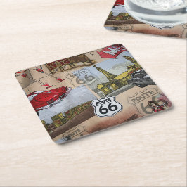 Fun Colorful Route 66 Collage Muster Rechteckiger Pappuntersetzer