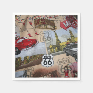 Fun Colorful Route 66 Collage Muster Serviette