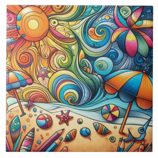 FUN COLORFUL SWIRLS BEACH SCENE FLIESE (Vorderseite)