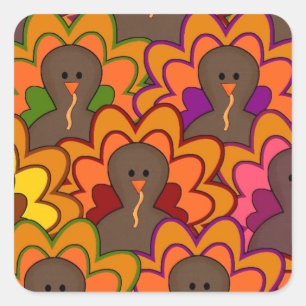 Fun Colorful Thanksgiving Turkeys Quadratischer Aufkleber