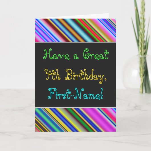 Fun, Colorful, Whimsical 4th Birthday Card Karte (Vorderseite)