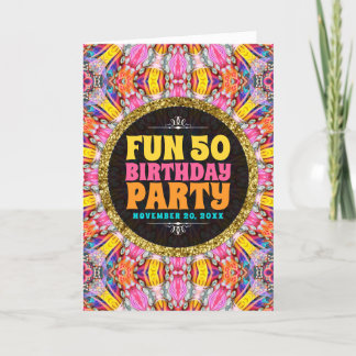 Fun Colors of Fun 50 th Birthday Groovy Bohemisch  Einladung