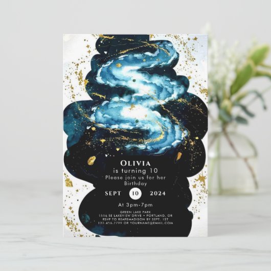 Fun Comet Space zum Geburtstag Einladung (Stehend Vorderseite)