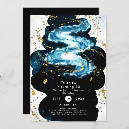 Fun Comet Space zum Geburtstag Einladung (Vorne/Hinten)