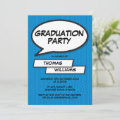 Fun Comic Book Blue Class of 2021 Graduation Party Einladung (Stehend Vorderseite)