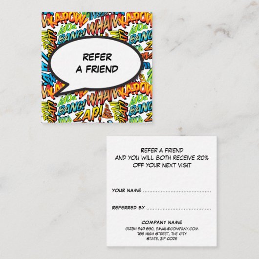 Fun Comic Book Speech Bubble Empfehlungskarte (Vorne/Hinten)