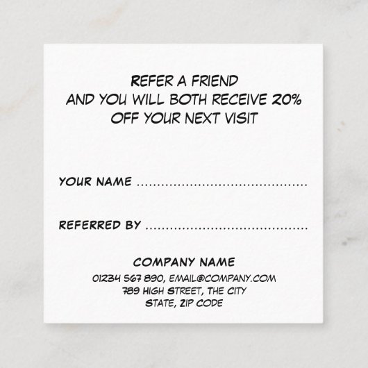 Fun Comic Book Speech Bubble Empfehlungskarte (Rückseite)