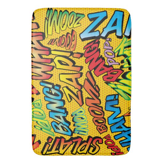 Fun Comic Buch Moderne farbenfrohe Typografie Badematte (Vorderseite Vertikal)