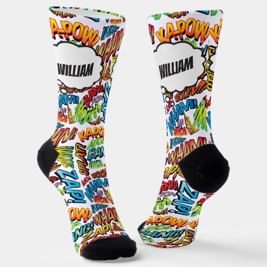 Fun Comic Buch Personalisierter Name Socken (Gewinkelt)