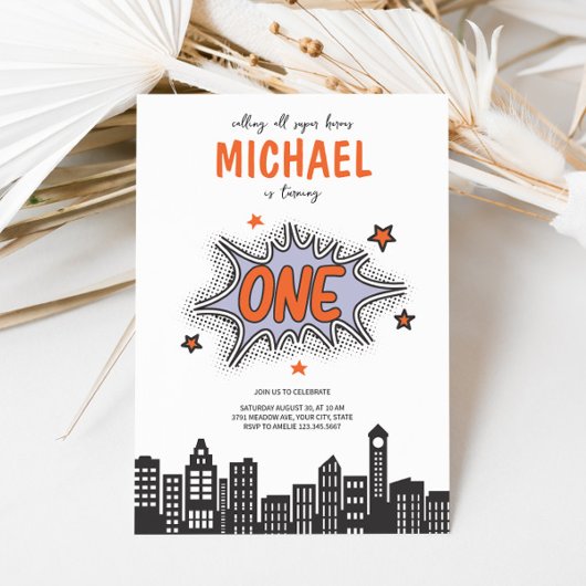 Fun Comic Buch Superheld 1. Geburtstag Einladung